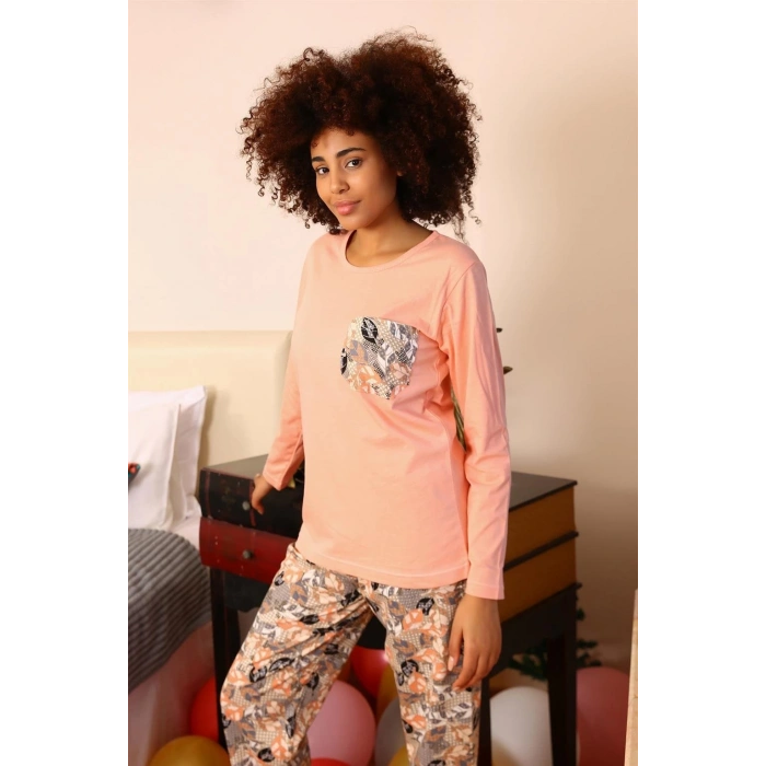 Kadın Uzun Kol Penye Pijama Takım Yavruağzı