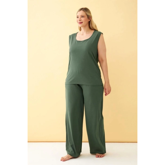 Kadın Yeşil Büyük Beden Penye Alt Üst Takım