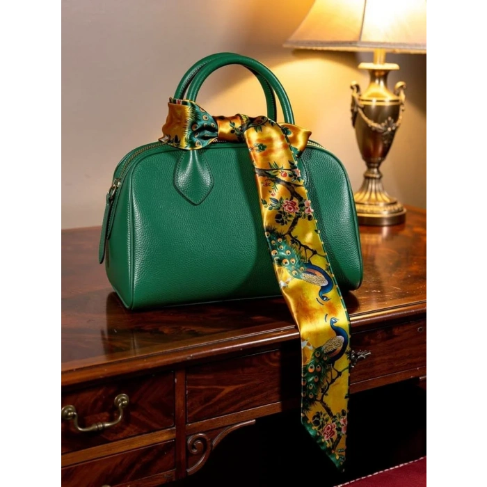 Kadın Yeşil Sarı Renkli Modern Desenli Fular – Blazer, Çanta ve Boyun İçin Uygun –Hediye Alternatifi