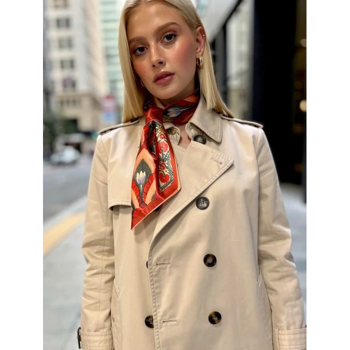 Kadın Zamansız Çiçek Lale Geometrik Desenli Fular,Kombin Tamamlayıcı – Hediye Olarak İdeal