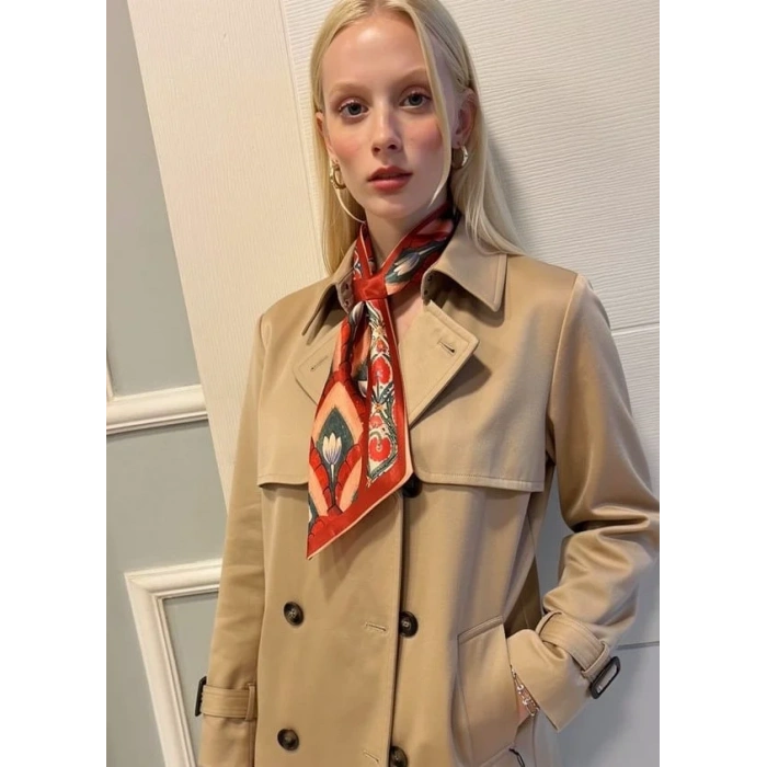 Kadın Zamansız Çiçek Lale Geometrik Desenli Fular,Kombin Tamamlayıcı – Hediye Olarak İdeal