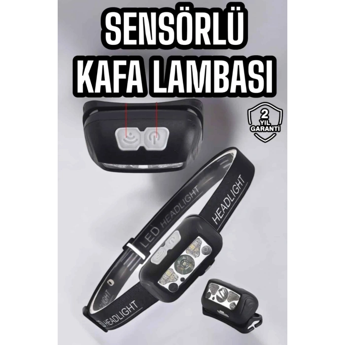 Kafa Lambası Kamp Lambası Sensörlü Şarjlı Ayarlanabilir