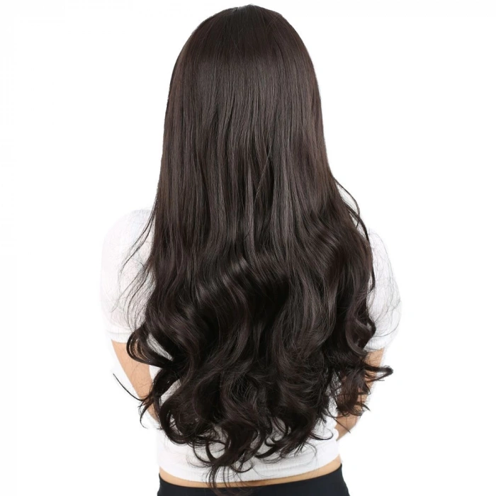 Kahküllü Uzun Dalgalı Fiber Sentetik Peruk - Kahverengi