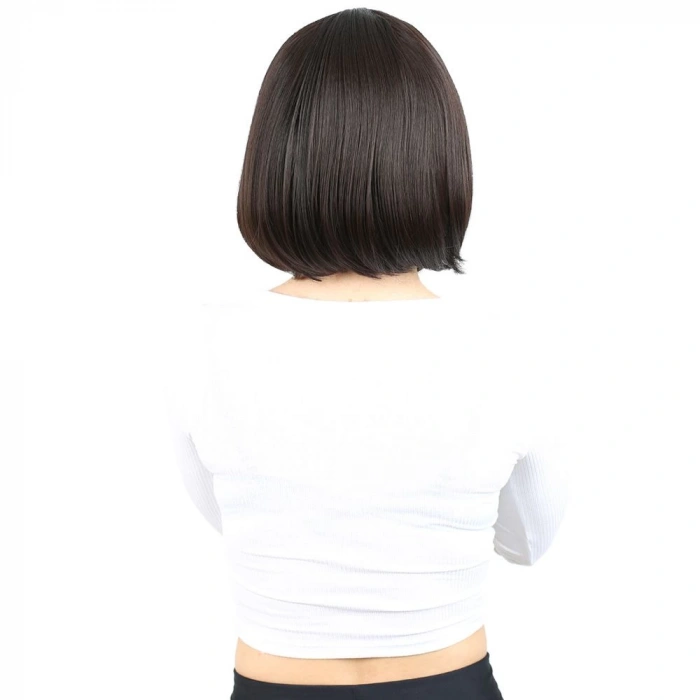 Kahkülsüz Düz Kısa Fiber Sentetik Peruk - Kahverengi
