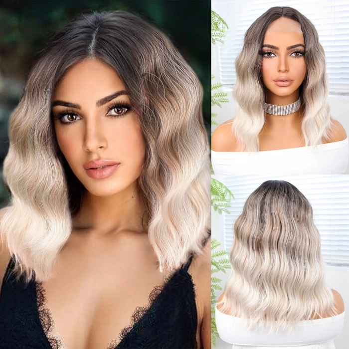 Kahverengi Bebek Kumralı Beyaz Platin Ombre Küt Tül Peruk