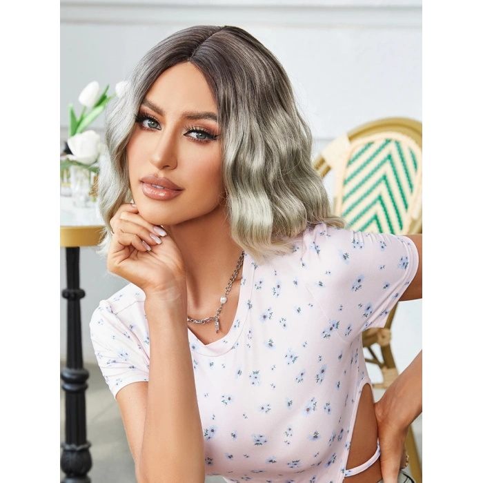 Kahverengi / Beyaz Platin Ombreli Küt Tül Peruk