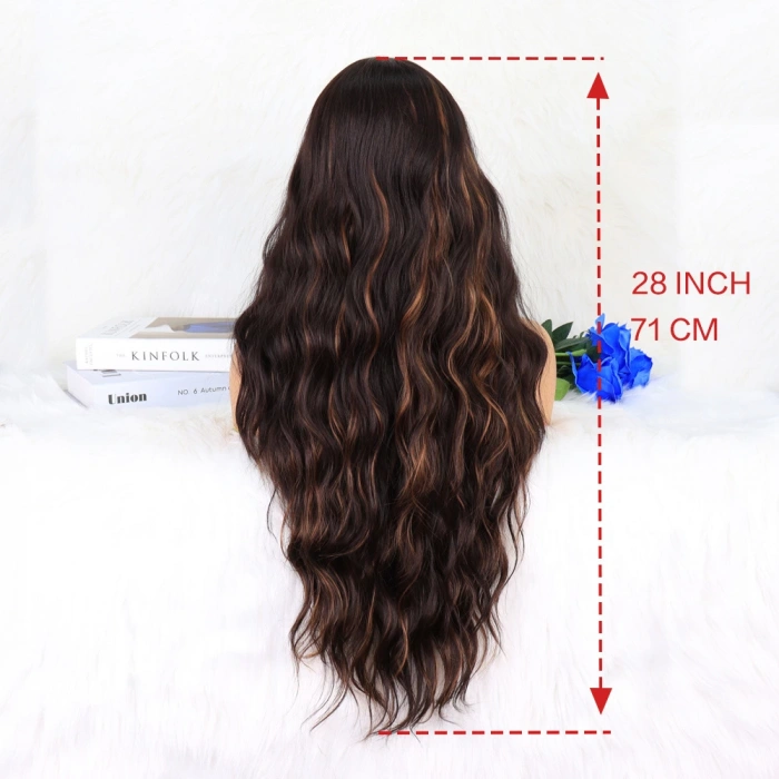 Kahverengi Karamel Işıltılı Su Dalgalı Fiber Sentetik Tül Peruk