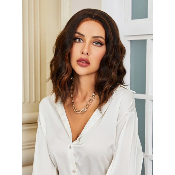 Kahverengi / Karamel Röfleli Küt Tül Peruk