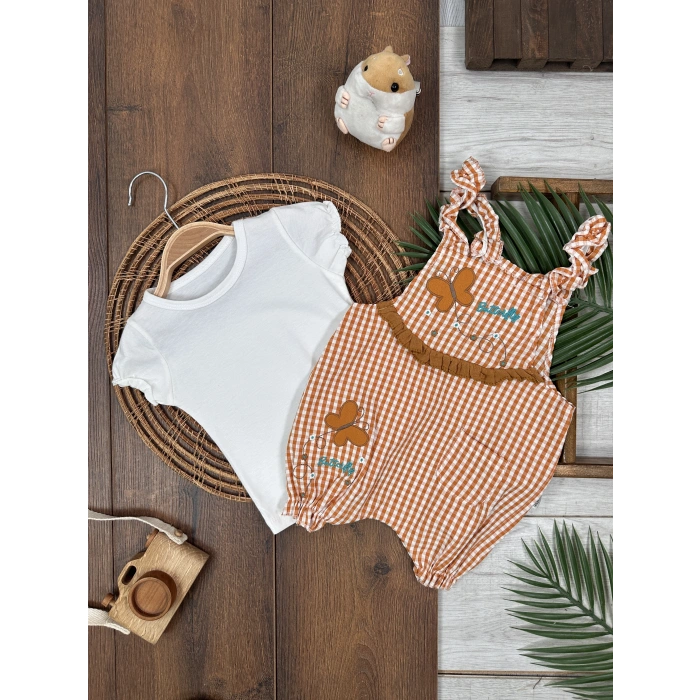 KAHVERENGI KISA KOLLU KIZ PAMUKLU ÇOCUK & 2 PARÇA BEBEK TULUM