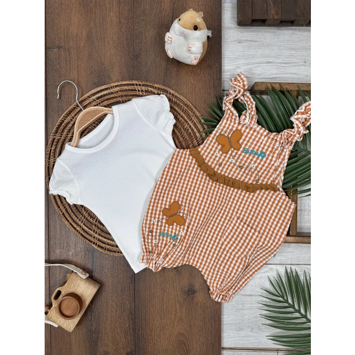 KAHVERENGI KISA KOLLU KIZ PAMUKLU ÇOCUK & 2 PARÇA BEBEK TULUM