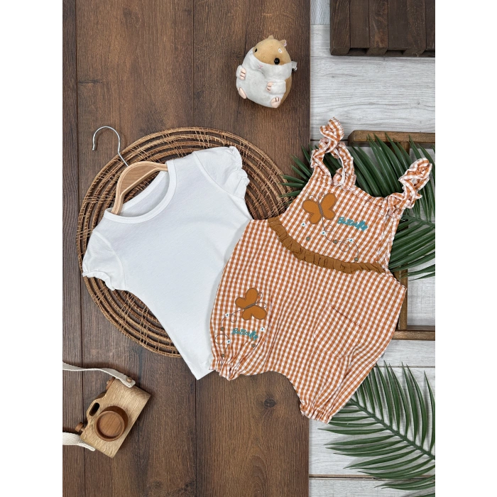 KAHVERENGI KISA KOLLU KIZ PAMUKLU ÇOCUK & 2 PARÇA BEBEK TULUM