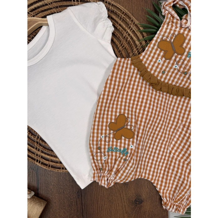 KAHVERENGI KISA KOLLU KIZ PAMUKLU ÇOCUK & 2 PARÇA BEBEK TULUM