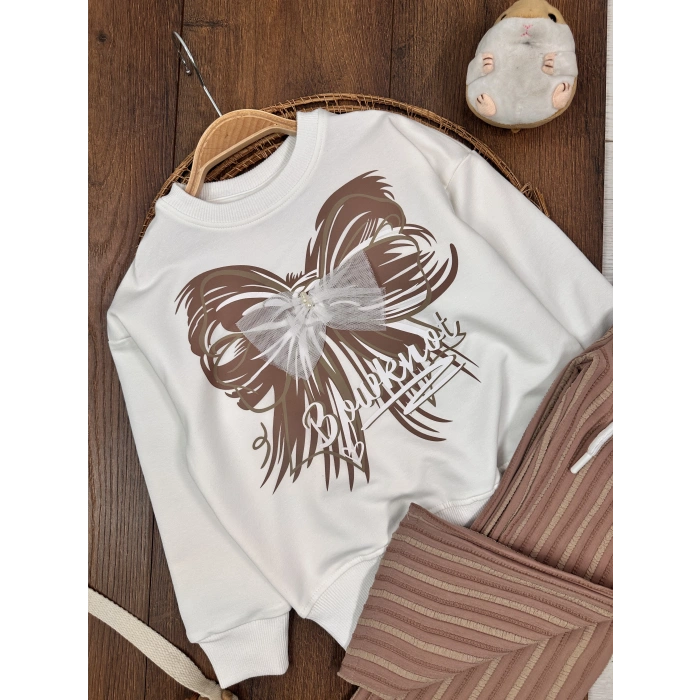 KAHVERENGİ LASTİKLİ PAÇA, PAMUKLU, DESENLİ, MEVSİMLİK, GÜNLÜK, KIZ ÇOCUK  ALT ÜST TAKIM