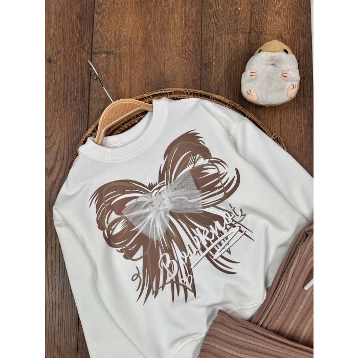 KAHVERENGİ LASTİKLİ PAÇA, PAMUKLU, DESENLİ, MEVSİMLİK, GÜNLÜK, KIZ ÇOCUK  ALT ÜST TAKIM