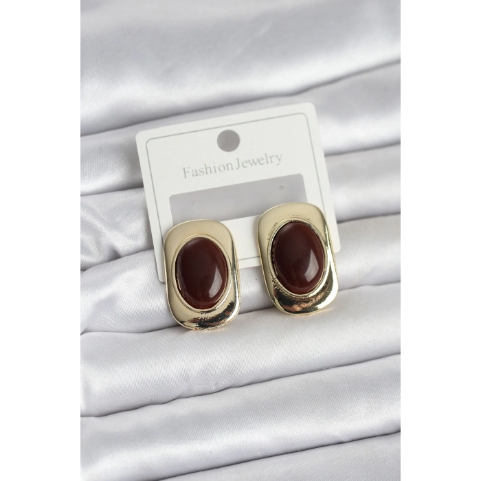 Kahverengi Renk Kare Model Vintage Kadın Küpe - TJ-BKP11656