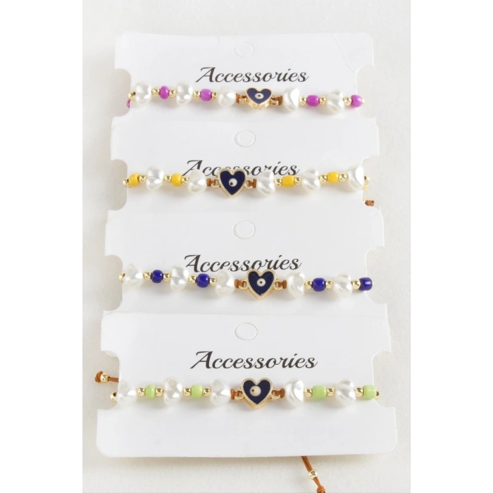 Kalp Boncuk İnci Makrome İp Bileklik