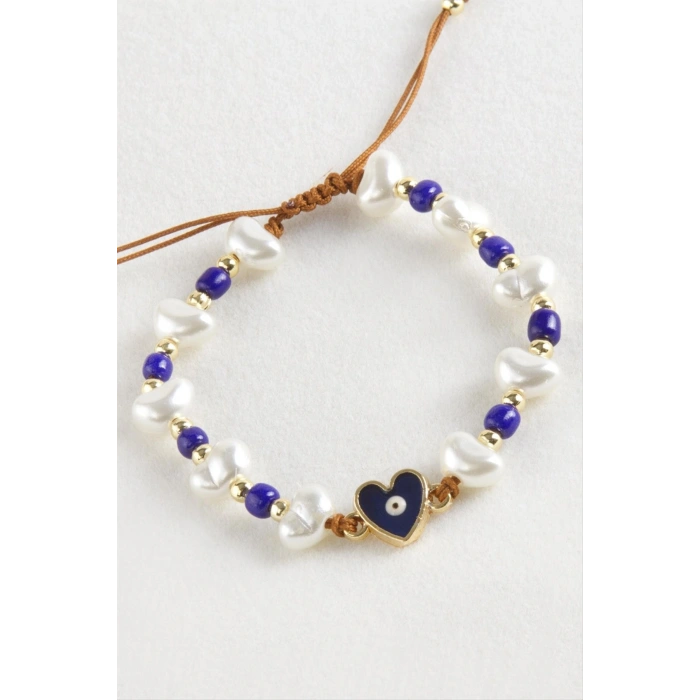 Kalp Boncuk İnci Makrome İp Bileklik