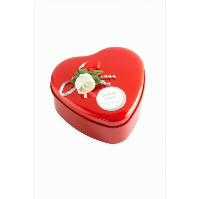 Kalp Boş Kırmızı Metal Kutu 9 cm