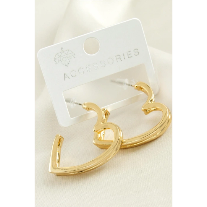 Kalp Çift Sıra Metal Küpe