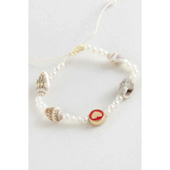 Kalp Deniz Kabuğu İnci Makrome İp Bileklik