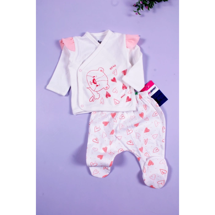 Kalp Desenli 5li Kız Bebek Hastane Çıkış Seti
