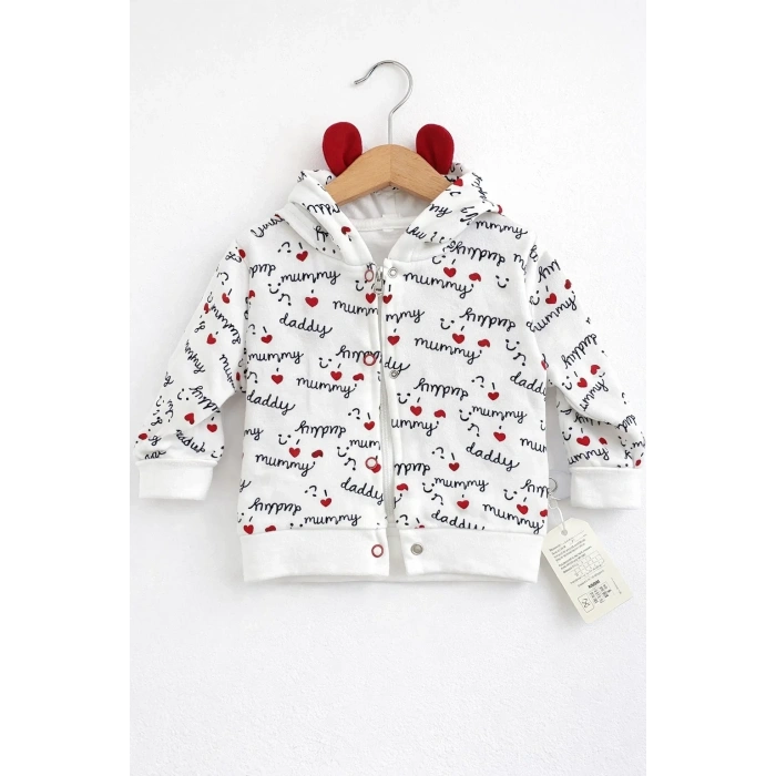 Kalp Desenli Kulaklı 3 Lü Kız Bebek Takımı