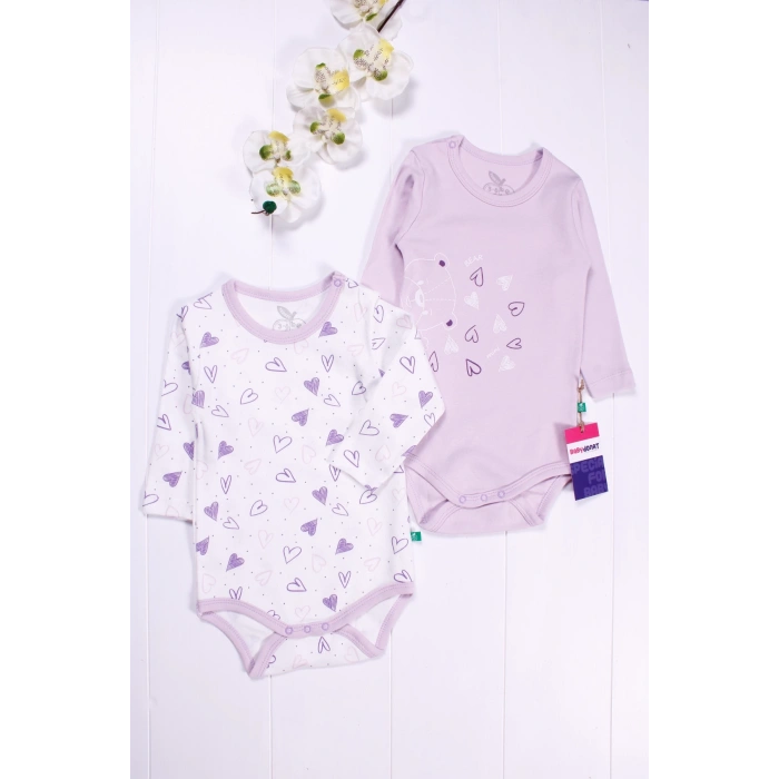 Kalp Desenli Uzun Kol 2li Kız Bebek Body Seti