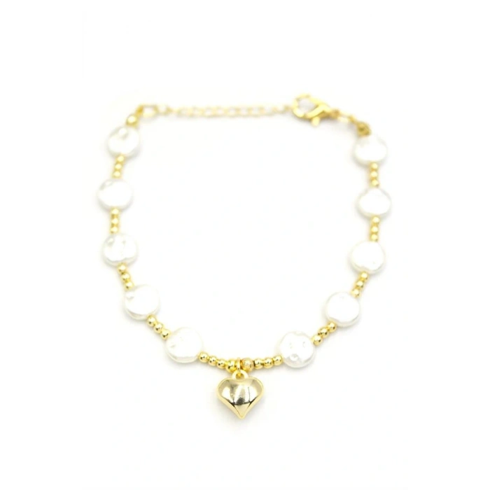 Kalp İnci Bileklik - Altın