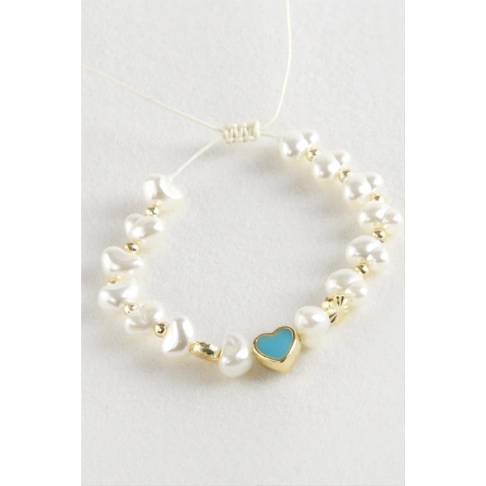 Kalp İnci Boncuk Makrome İp Bileklik