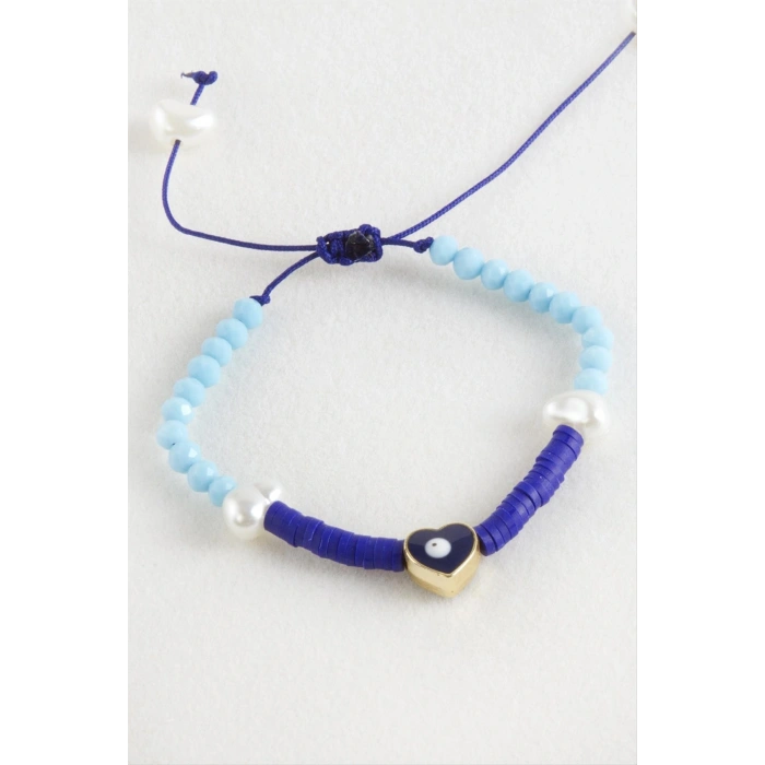 Kalp İnci Fimo Kristal Makrome İp Bileklik