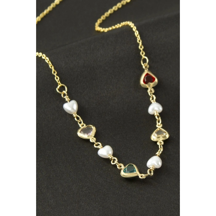 Kalp İnci Kristal Taşlı Kolye