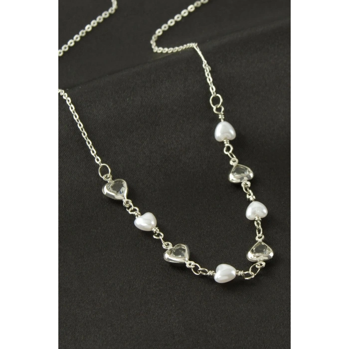 Kalp İnci Kristal Taşlı Kolye