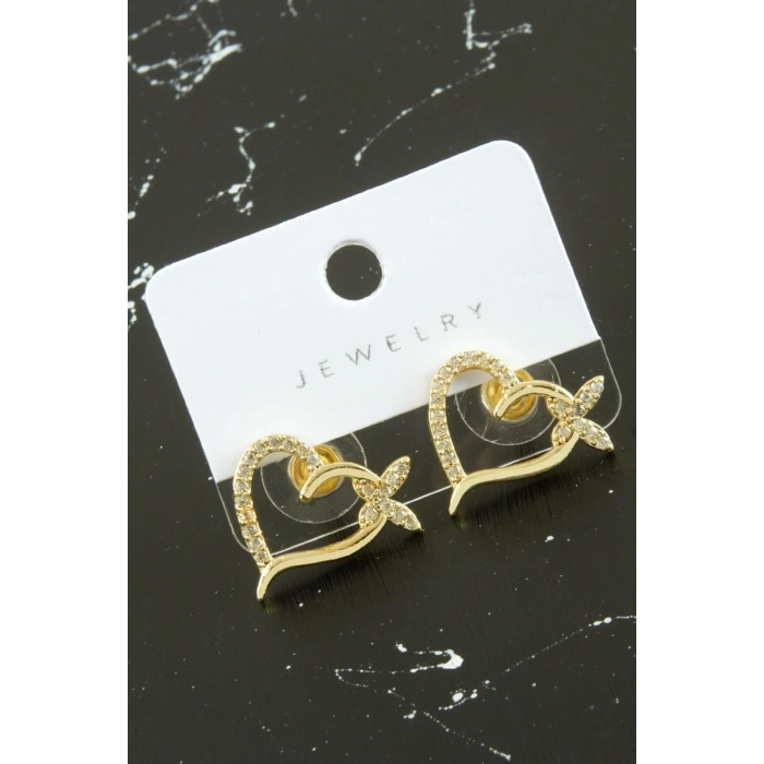 Kalp Kelebek Zirkon Taşlı Küpe