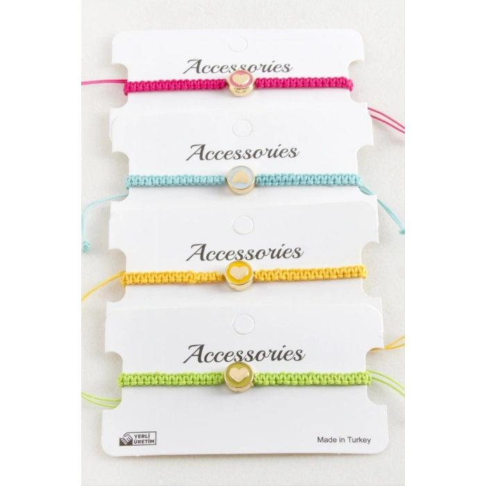 Kalp Mineli Makrome Örgülü Bileklik