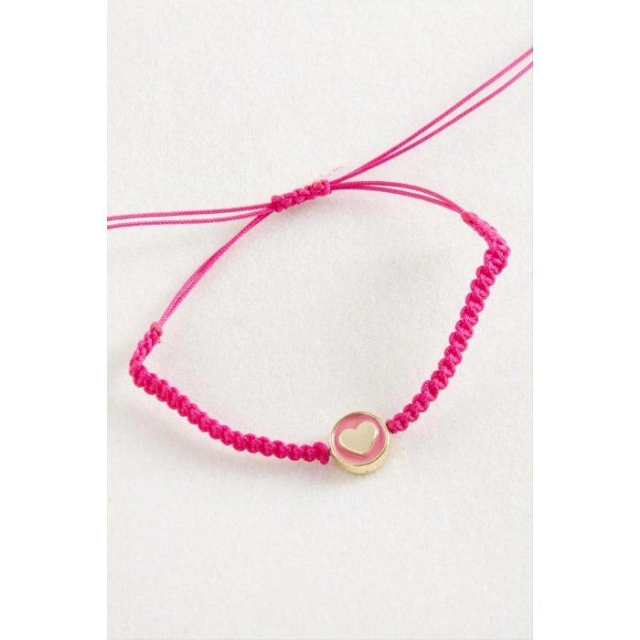 Kalp Mineli Makrome Örgülü Bileklik