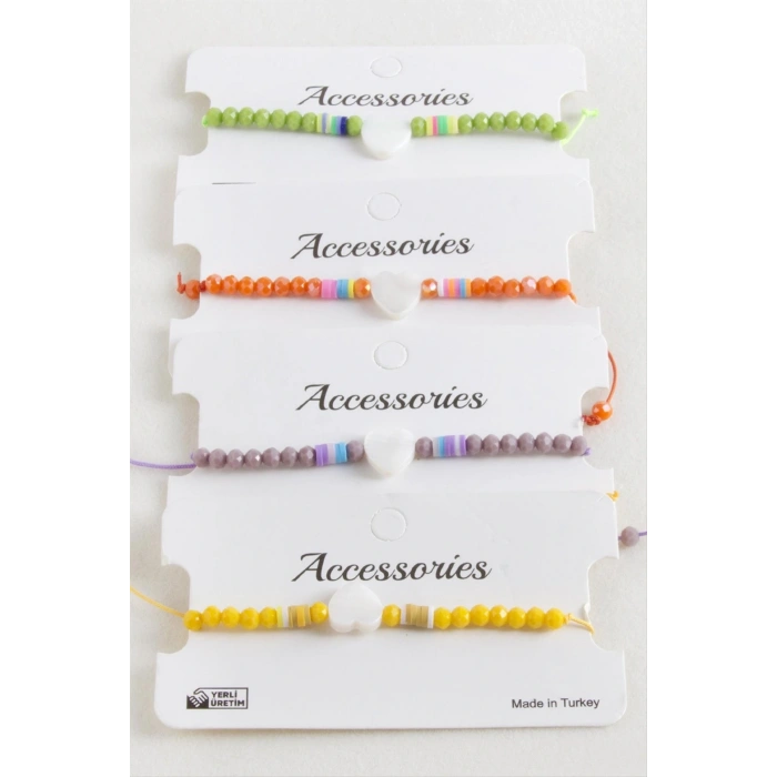 Kalp Sedef Kristal Makrome İp Bileklik