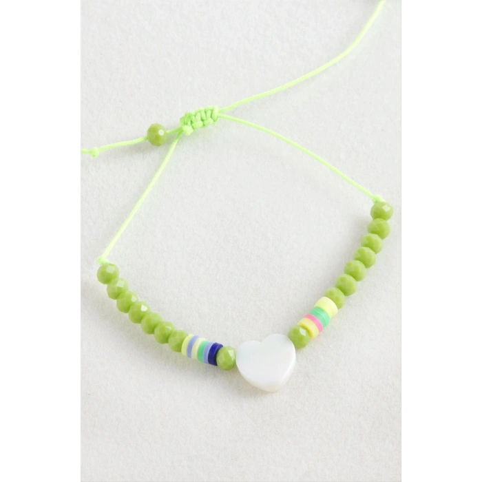 Kalp Sedef Kristal Makrome İp Bileklik