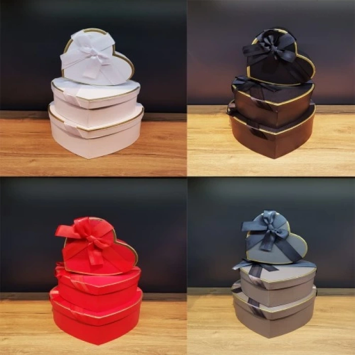 Kalp Tasarımlı Hediye Kutusu 3 Adet Farklı Boy