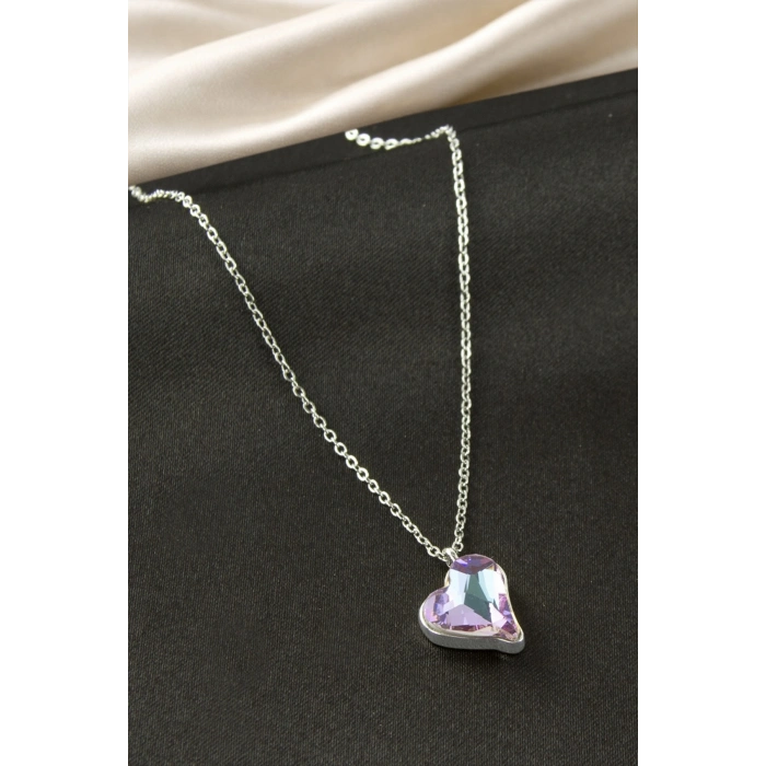 Kalp Taşlı Çelik Kolye