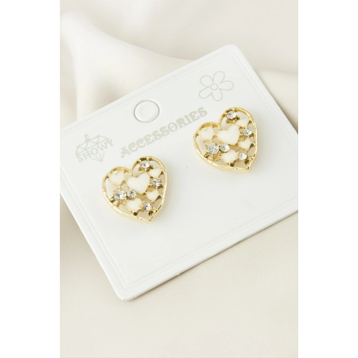 Kalp Taşlı Mineli Küpe