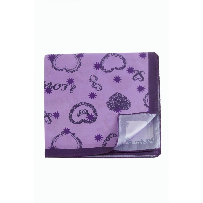 Kalp Yıldız Desenli Zr Şifon Fular 50*50 cm