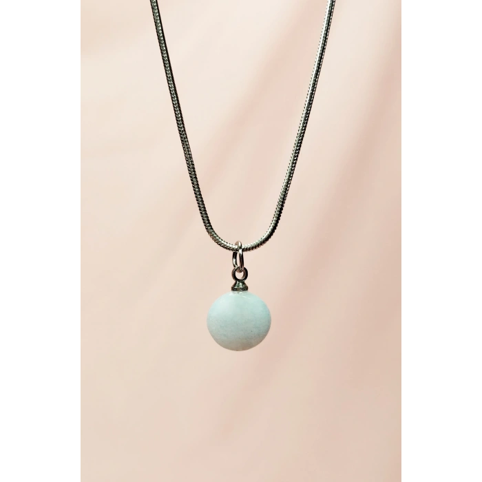 Kalsedon Doğal Taşı Zincirli El Yapımı Kolye Uç: 1,5 cm Zincir: 20 cm Kutulu