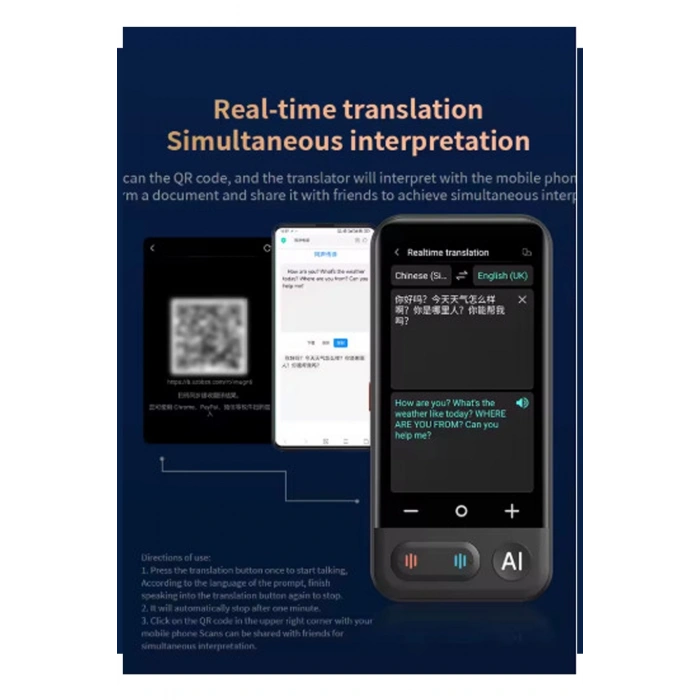 Kameralı 140 Dilde Wifi Özellikli Translator Elektronik Çeviri Cihazı Türkçe Menü