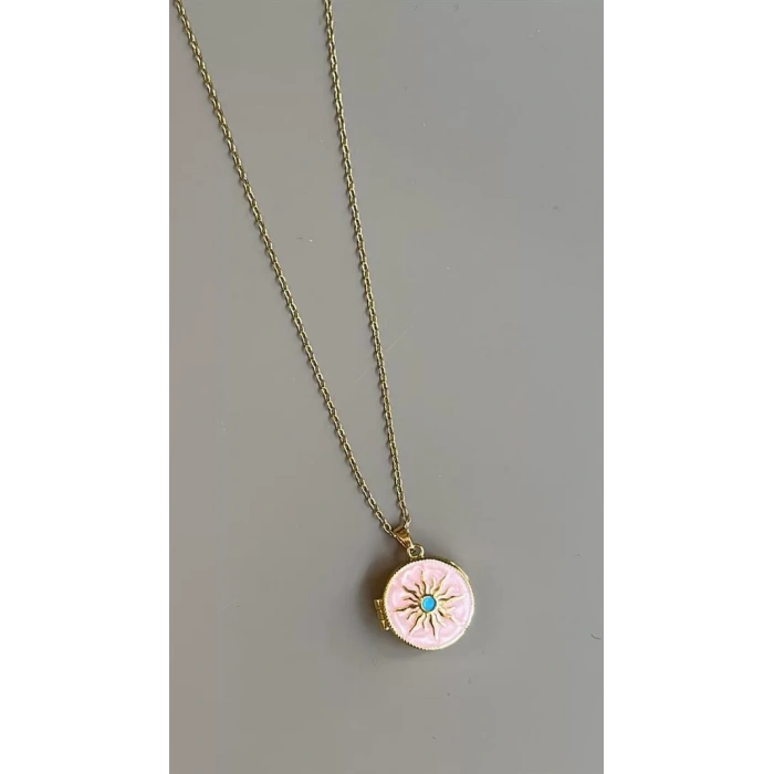 Kapaklı Güneş Kolye - Pembe