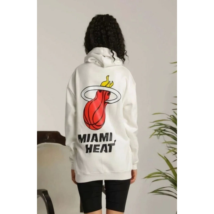 Kapşonlu Baskılı Sweetshirt - Beyaz
