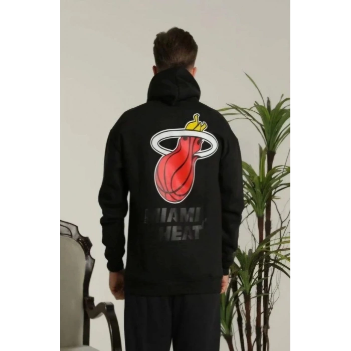 Kapşonlu Baskılı Sweetshirt - Siyah