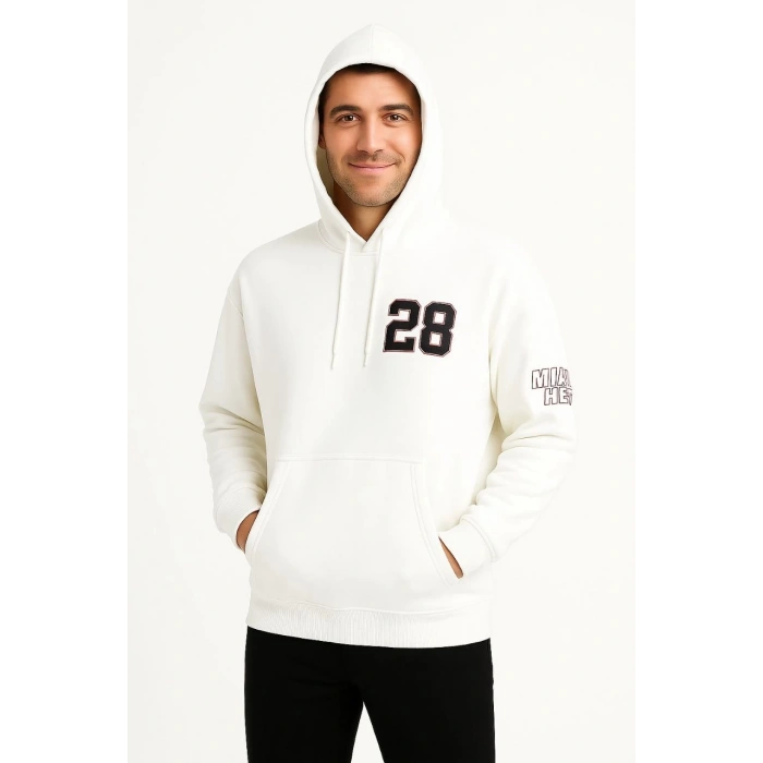 Kapşonlu Sweatshirt Ön  Arka Baskılı - Beyaz -