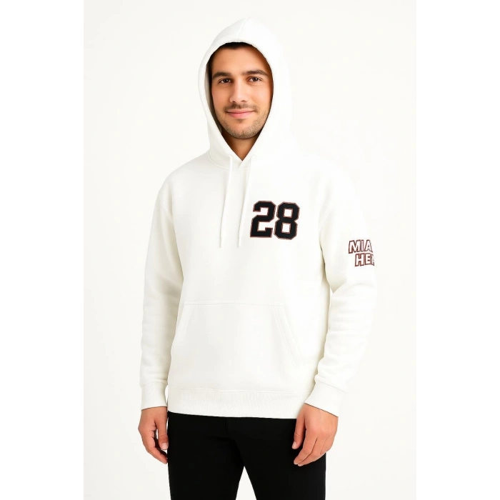 Kapşonlu Sweatshirt Ön  Arka Baskılı - Beyaz -