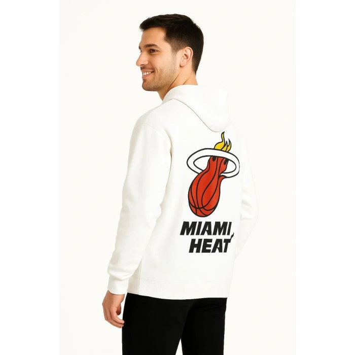 Kapşonlu Sweatshirt Ön  Arka Baskılı - Beyaz -
