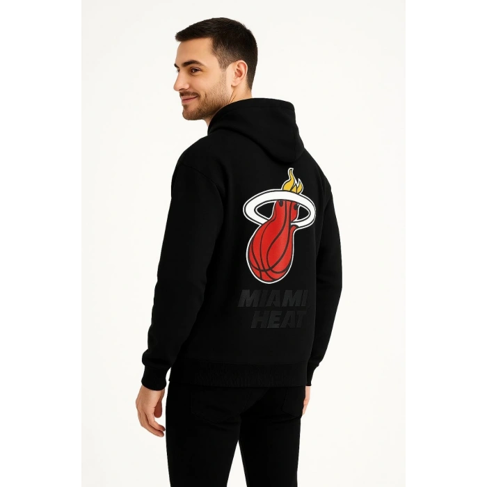 Kapşonlu Sweatshirt – Oversize Fit, Ön  Arka Baskılı,- Siyah -